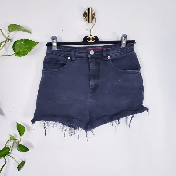 GLORIA VANDERBILT Women's‎ Black Denim Shorts SMALL High Rise Raw Hem Cut off - Picture 1 of 9